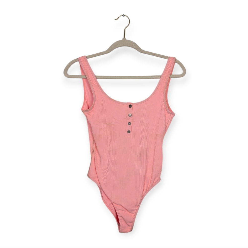 NWT L*Space Pink Float On Ribbed Button Front One Piece Swimsuit Size S